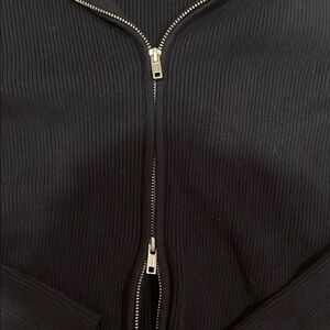 Navy Hooded Double Zip-Up Jacket